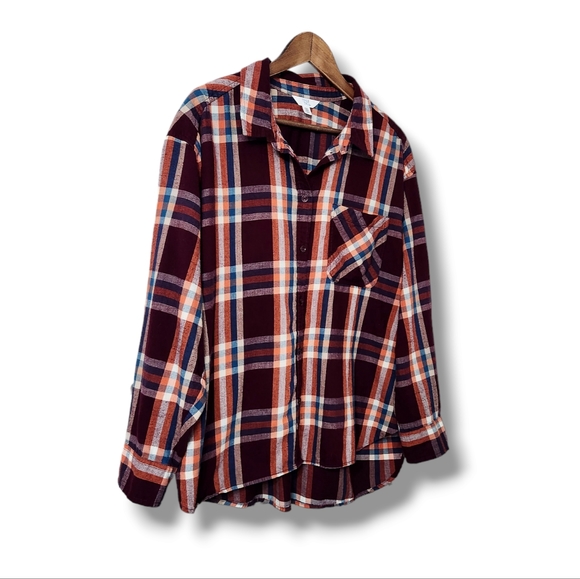 Multicolor Long Sleeve Plaid Button Down Flannel Shirt | Time and Tru - Picture 2 of 8